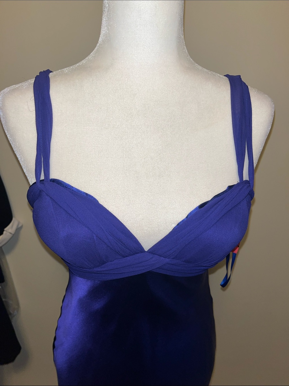 Cache Royal Blue Satin Chemise Dress with Back Zipper
